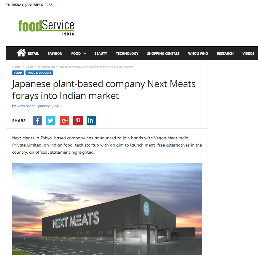 NextMeats India in Media News