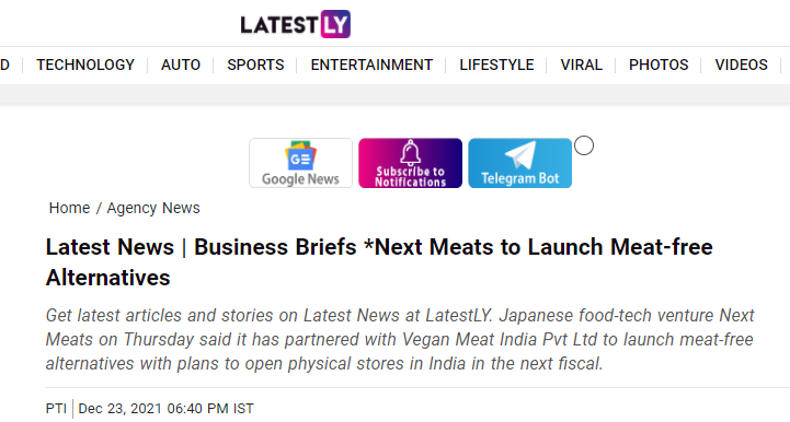 NextMeats India in Media News